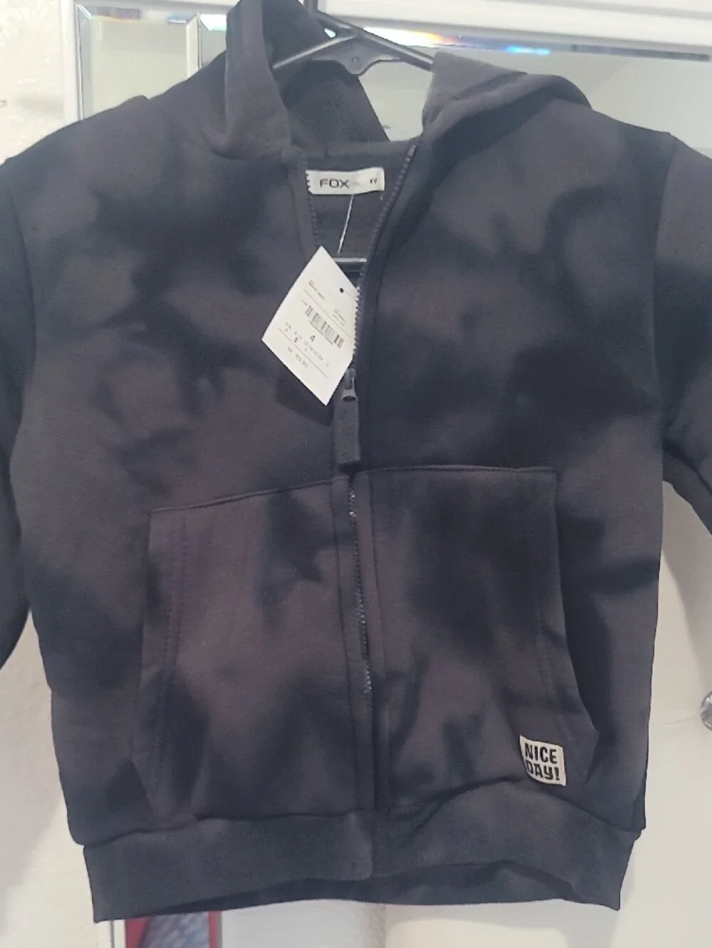 Fox💎 Kids Black Zip Front Hoodie with Patch